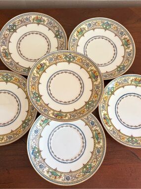 Vintage Plymouth pattern by Minton set of 6 saucers, England 1925, multicolored